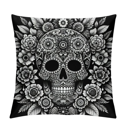  Fall Black Halloween Skull Pillow Covers Floral Ghost Decorative Throw Pillows Vintage Pillow Cases Home Outdoor Sofa Cushion Cover for Halloween