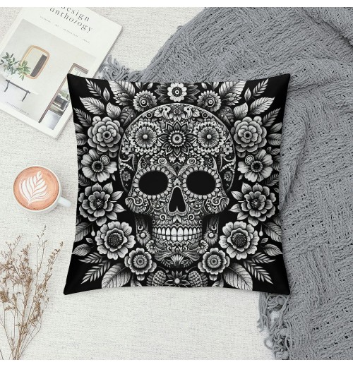  Fall Black Halloween Skull Pillow Covers Floral Ghost Decorative Throw Pillows Vintage Pillow Cases Home Outdoor Sofa Cushion Cover for Halloween