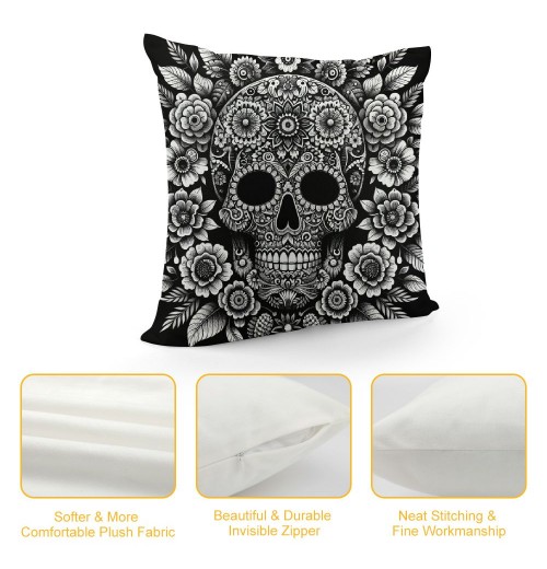  Fall Black Halloween Skull Pillow Covers Floral Ghost Decorative Throw Pillows Vintage Pillow Cases Home Outdoor Sofa Cushion Cover for Halloween