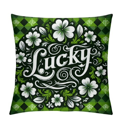  St. Patrick’s Day Throw Pillow Covers Cushion Cover White Pillow Cases Green Black Buffalo Plaid Decorative Pillowcase for Home Decor