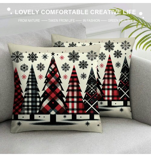  Decorations Pillow Covers Red Black Plaid Throw Pillow Cover Winter Farmhouse Decorative White Pillows Cushion Case for Home Sofa Couch