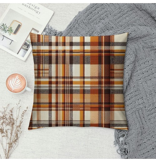  Orange Buffalo Plaid Pillow Covers Fall Decor Farmhouse Decoration Throw Pillow Cases Thanksgiving Day Cushion Cover for Outdoor Sofa Couch