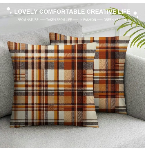  Orange Buffalo Plaid Pillow Covers Fall Decor Farmhouse Decoration Throw Pillow Cases Thanksgiving Day Cushion Cover for Outdoor Sofa Couch