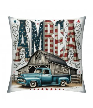 Ulloord  Pillow Covers Retro Wooden Cabin with American Flag Square Throw Waist Pillow Case Blue Car Truck Decorative Pillowcase Cushion Cover