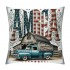 Ulloord  Pillow Covers Retro Wooden Cabin with American Flag Square Throw Waist Pillow Case Blue Car Truck Decorative Pillowcase Cushion Cover