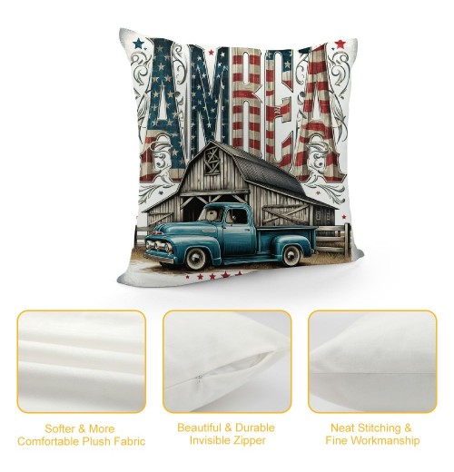 Ulloord  Pillow Covers Retro Wooden Cabin with American Flag Square Throw Waist Pillow Case Blue Car Truck Decorative Pillowcase Cushion Cover