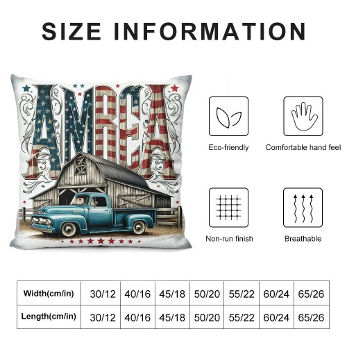 Ulloord  Pillow Covers Retro Wooden Cabin with American Flag Square Throw Waist Pillow Case Blue Car Truck Decorative Pillowcase Cushion Cover