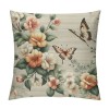  Vintage Rustic Flowers Throw Pillow Covers Floral&nbsp;Butterfly with Birds Farmhouse Pillow Cover Retro&nbsp; Pillow Cases Pillowcase Cushion Cover