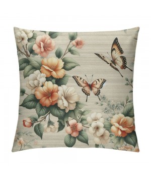  Vintage Rustic Flowers Throw Pillow Covers Floral&nbsp;Butterfly with Birds Farmhouse Pillow Cover Retro&nbsp; Pillow Cases Pillowcase Cushion Cover