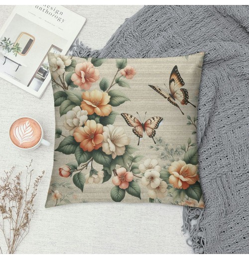  Vintage Rustic Flowers Throw Pillow Covers Floral&nbsp;Butterfly with Birds Farmhouse Pillow Cover Retro&nbsp; Pillow Cases Pillowcase Cushion Cover