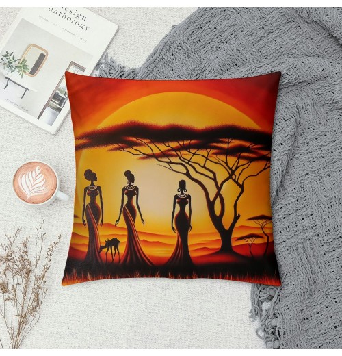  Throw Pillow Covers Oil Painting African Art Ethnic Tribe Lady Livingroom Decorative Pillow Cases Home Decor Square Pillowcases (, OP-African)