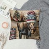 Ulloord Vintage Wood Background Wildlife Elk Moose Bear Squirrel Throw Pillow Covers Square Decorative Pillowcase Merry Christmas Animal Winter Farmhouse Home Decor