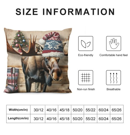 Ulloord Vintage Wood Background Wildlife Elk Moose Bear Squirrel Throw Pillow Covers Square Decorative Pillowcase Merry Christmas Animal Winter Farmhouse Home Decor