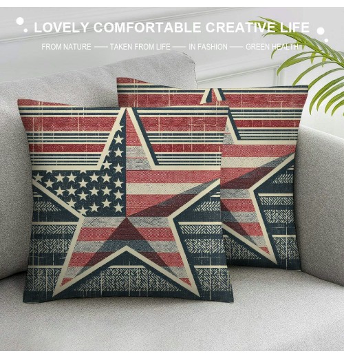 Throw Pillow Covers Patriotic American Flag July 4th Farmhouse Pillow Cover Independence Day Sign Cushion Cover Home Decor for Sofa Bed Car(Star)