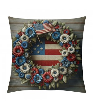 Ulloord &nbsp;Independence Day Pillow Covers&nbsp;USA American Flag with Flowers Wood Background Pillow Case&nbsp;Patriotic Square Decor Star Cushion Cover for Sofa