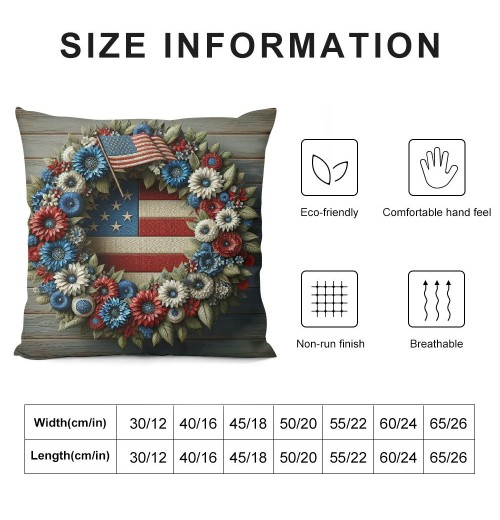 Ulloord &nbsp;Independence Day Pillow Covers&nbsp;USA American Flag with Flowers Wood Background Pillow Case&nbsp;Patriotic Square Decor Star Cushion Cover for Sofa