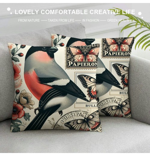 Ulloord Throw Pillow Covers Vintage Floral Bird Throw Pillow Case Cushion Cover Butterfly Decorative Pillowcase Sofa Home Decor