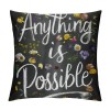 Ulloord Throw Pillow Covers Flowers&nbsp;Garland Decorative Pillow Case Anything is Possible Pillow Cover Cotton Linen Vintage Gray and Black Spring Floral Farmhouse Cushion Cover (Black)