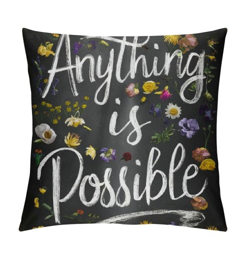 Ulloord Throw Pillow Covers Flowers&nbsp;Garland Decorative Pillow Case Anything is Possible Pillow Cover Cotton Linen Vintage Gray and Black Spring Floral Farmhouse Cushion Cover (Black)