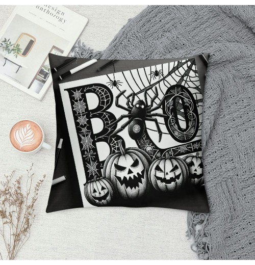 Black Happy Halloween Pillow Cover Pumpkin Pillow Case Linen Throw Cushion Cover Cushion Cases Halloween Sofa Bed Decoration