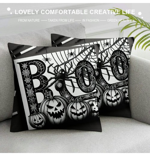 Black Happy Halloween Pillow Cover Pumpkin Pillow Case Linen Throw Cushion Cover Cushion Cases Halloween Sofa Bed Decoration