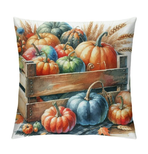 Ulloord  Autumn Pumpkin Patch Throw Pillow Covers Outdoor Fall Decorative Pillow Cases&nbsp;Autumn Blessing Wood Wreath Cushion Cover Home Decor Bed Couch