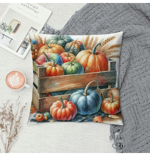 Ulloord  Autumn Pumpkin Patch Throw Pillow Covers Outdoor Fall Decorative Pillow Cases&nbsp;Autumn Blessing Wood Wreath Cushion Cover Home Decor Bed Couch