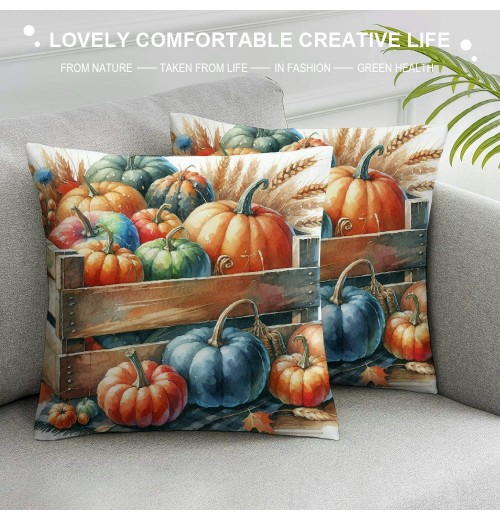 Ulloord  Autumn Pumpkin Patch Throw Pillow Covers Outdoor Fall Decorative Pillow Cases&nbsp;Autumn Blessing Wood Wreath Cushion Cover Home Decor Bed Couch