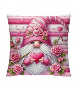 Ulloord Pink Roses Valentine Day Throw Pillow Covers Valentines Day Decor for Home Sofa Goblin Gnomes Hug and Kiss Valentine Pillows Case Cushion Case Cover