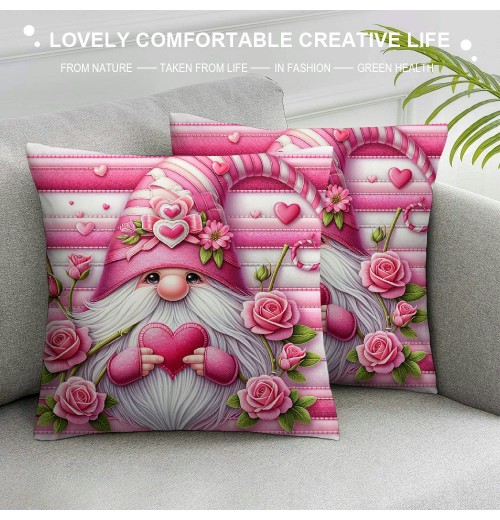 Ulloord Pink Roses Valentine Day Throw Pillow Covers Valentines Day Decor for Home Sofa Goblin Gnomes Hug and Kiss Valentine Pillows Case Cushion Case Cover