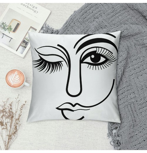 Ulloord Throw Pillow Cover Wink Face Decorative Pillow Covers Black Lash Eyes Eyelashes Pillow Case Super Soft Happy Face Cushion Cover&nbsp;Square Modern Pillowcase for Men Women Sofa