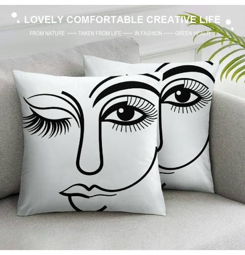 Ulloord Throw Pillow Cover Wink Face Decorative Pillow Covers Black Lash Eyes Eyelashes Pillow Case Super Soft Happy Face Cushion Cover&nbsp;Square Modern Pillowcase for Men Women Sofa