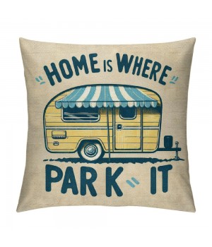 Ulloord Smilayrd Yellow Car Pillow Covers Vintage Wood Home is Where You&nbsp;Park It Words Throw Pillow Case Cushions Covers Outdoor Decor Pillow Covers for Sofa Couch Bed