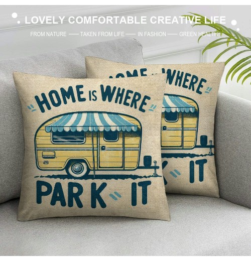 Ulloord Smilayrd Yellow Car Pillow Covers Vintage Wood Home is Where You&nbsp;Park It Words Throw Pillow Case Cushions Covers Outdoor Decor Pillow Covers for Sofa Couch Bed