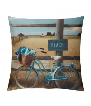 Ulloord Beach Blue Bike Throw Pillow Covers Summer Coastal Bicycle Decorative Vintage Outdoor Pillow Covers Cushion Cover&nbsp;Slippers Print Decor Sofa Couch