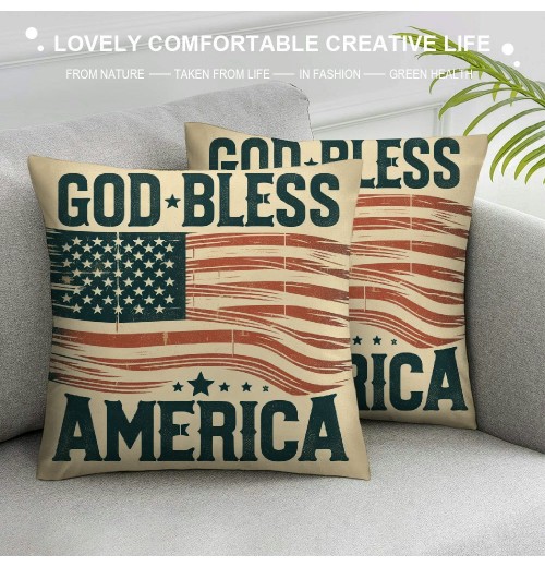 Vintage&nbsp;Independence Day Pillow Covers Patriotic Quote Pillow Cases Star American Flag Pillowcases for Rustic Farm Home Sofa Couch