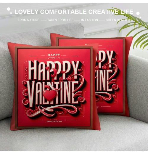  Pillow Covers Valentine's Day Saying Farmhouse Pillow Case Cushion Cover for Sofa Couch, Red