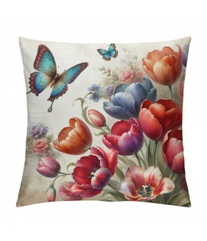  Floral Throw Pillow Covers Vintage s Flowers with Butterfly Farmhouse Pillow Cover Rustic Home Decor Outdoor Pillow Case Cushion Cover