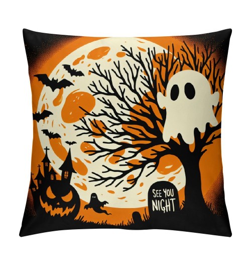 &nbsp;Witch Hat Pumpkin Throw Pillow Cover Happy Halloween Decorative&nbsp;Horrible Night Pillow Case Ghost Pattern Cushion Cover