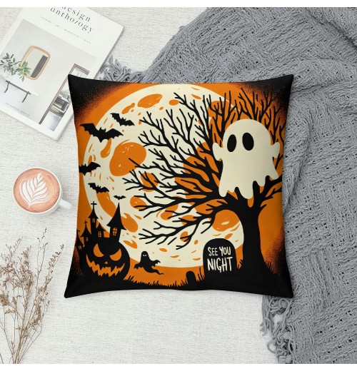 &nbsp;Witch Hat Pumpkin Throw Pillow Cover Happy Halloween Decorative&nbsp;Horrible Night Pillow Case Ghost Pattern Cushion Cover