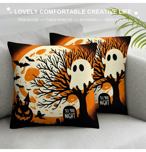 &nbsp;Witch Hat Pumpkin Throw Pillow Cover Happy Halloween Decorative&nbsp;Horrible Night Pillow Case Ghost Pattern Cushion Cover