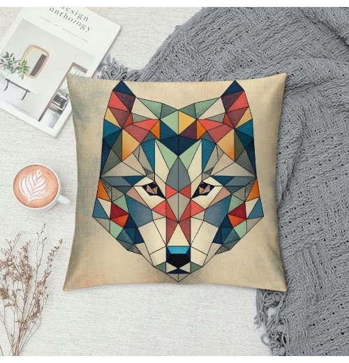 Ulloord  Wolf Head Throw Pillow Covers&nbsp;Geometric Mosaic Wolf Couch Pillow Covers Pillowcase Cushion Cover Decor Home Bed Office