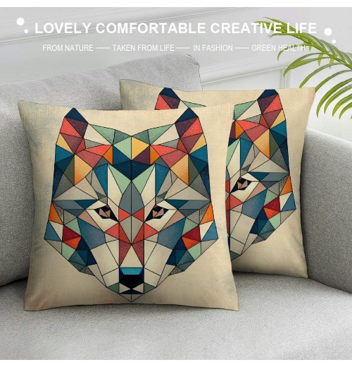 Ulloord  Wolf Head Throw Pillow Covers&nbsp;Geometric Mosaic Wolf Couch Pillow Covers Pillowcase Cushion Cover Decor Home Bed Office