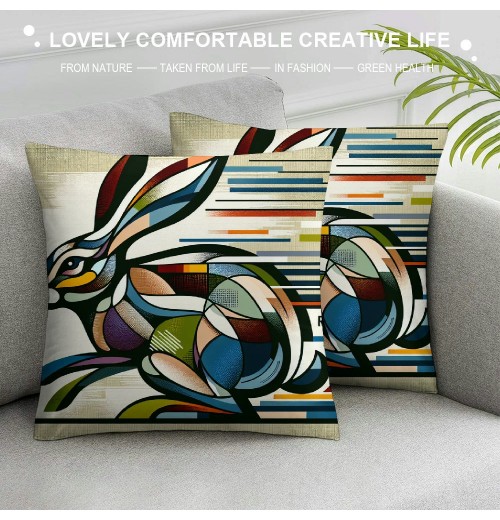  Bunny Head Throw Pillow Covers Geometric Triangle Couch Pillow Covers Pillow Case Cushion Cover Decor Home Bed Office