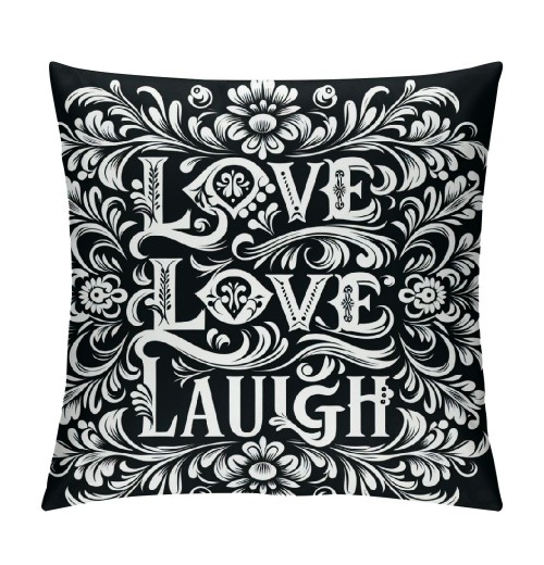 Ulloord  Pillow Covers Love Laugh Quote Pillowcase&nbsp;Flower Vine with&nbsp;Black Background Cushion Covers Square for Home Sofa Mother's Day