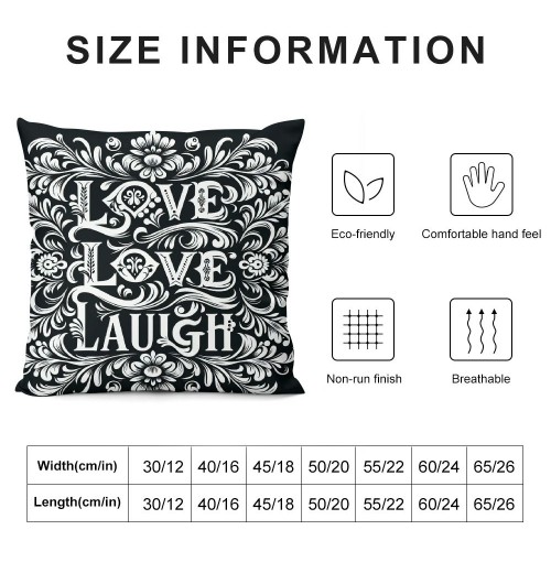 Ulloord  Pillow Covers Love Laugh Quote Pillowcase&nbsp;Flower Vine with&nbsp;Black Background Cushion Covers Square for Home Sofa Mother's Day