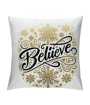 Ulloord  Merry Christmas Xmas Pillow Cover Decorative Believe Quote Pillow Cases White Snowflake Background Cushion Cover Super Soft Decorative Couch Sofa Pillowcase