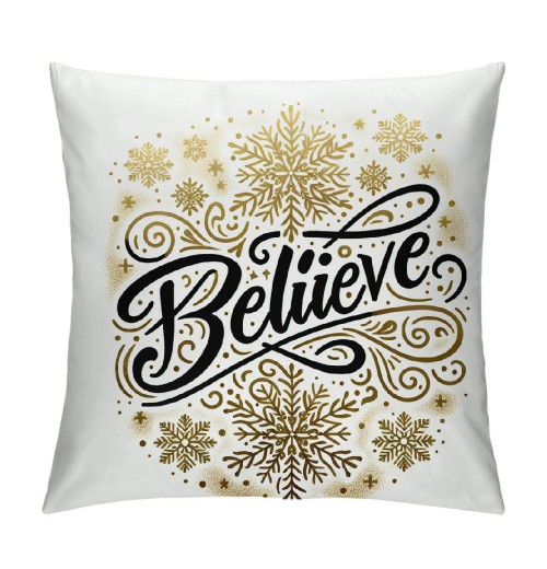 Ulloord  Merry Christmas Xmas Pillow Cover Decorative Believe Quote Pillow Cases White Snowflake Background Cushion Cover Super Soft Decorative Couch Sofa Pillowcase