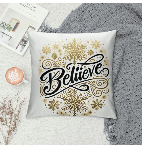 Ulloord  Merry Christmas Xmas Pillow Cover Decorative Believe Quote Pillow Cases White Snowflake Background Cushion Cover Super Soft Decorative Couch Sofa Pillowcase