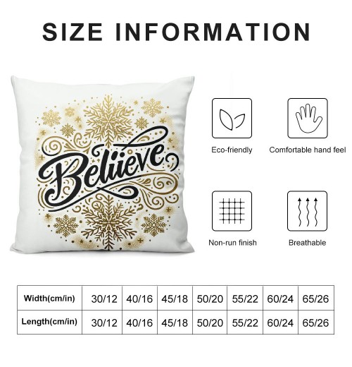 Ulloord  Merry Christmas Xmas Pillow Cover Decorative Believe Quote Pillow Cases White Snowflake Background Cushion Cover Super Soft Decorative Couch Sofa Pillowcase